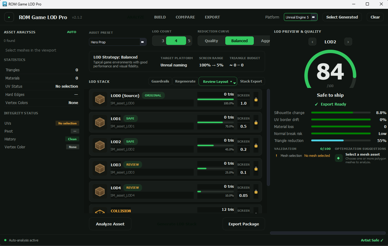 Game LOD Pro — full UI